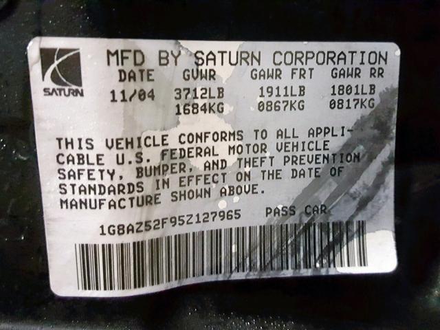 1G8AZ52F95Z127965 - 2005 SATURN ION LEVEL BLUE photo 10