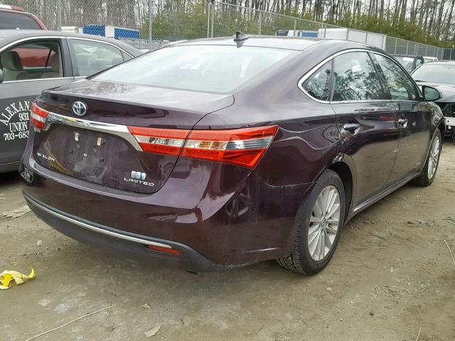 4T1BD1EB1DU002220 - 2013 TOYOTA AVALON HYB PURPLE photo 4