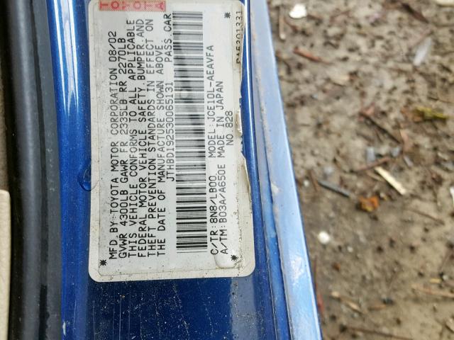 JTHBD192530065131 - 2003 LEXUS IS 300 BLUE photo 10