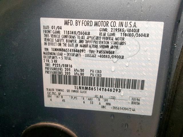1LNHM86S14Y646293 - 2004 LINCOLN LS BLUE photo 10