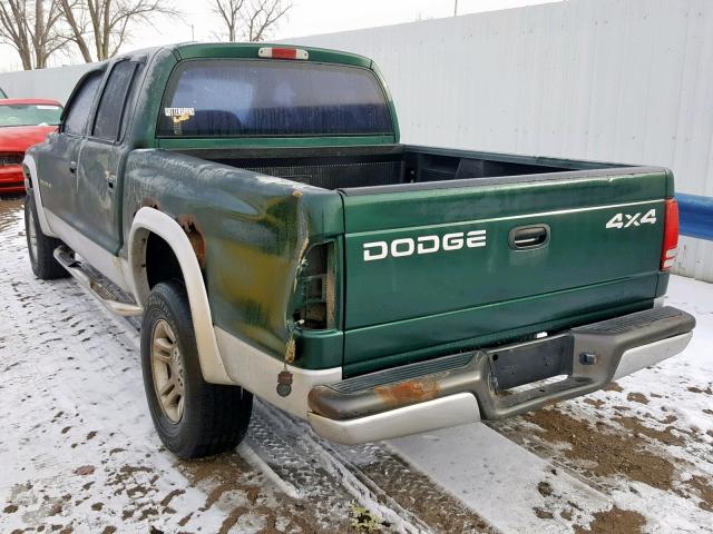 1B7HG48X22S605202 - 2002 DODGE DAKOTA QUA GREEN photo 3