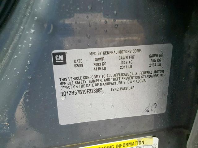 1G1ZH57B19F228385 - 2009 CHEVROLET MALIBU 1LT ნაცრისფერი ფოტო 10