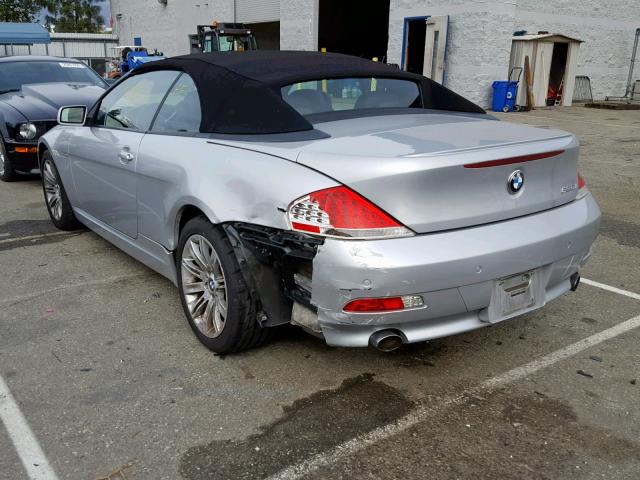 WBAEK134X6CN78843 - 2006 BMW 650 I SILVER photo 3