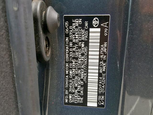 JTKDE177760074285 - 2006 TOYOTA SCION TC ნაცრისფერი ფოტო 10