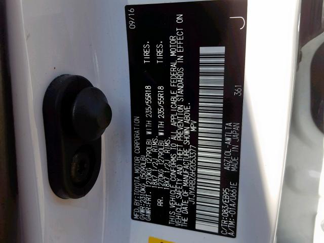 JTJYARBZ6H2053377 - 2017 LEXUS NX 200T WHITE photo 10