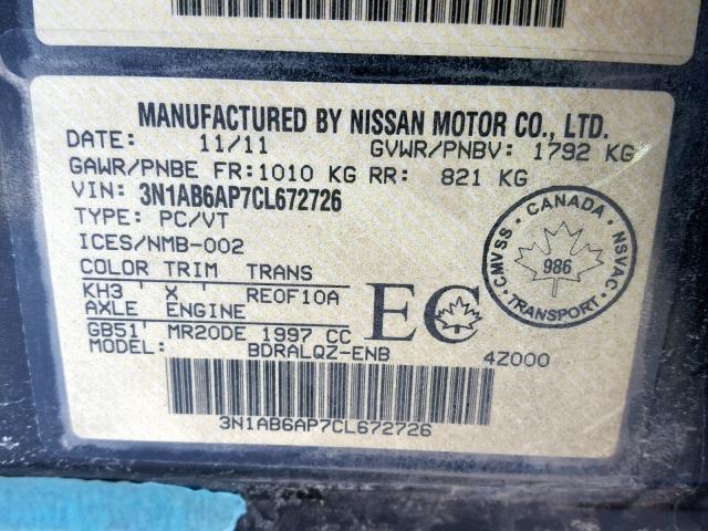 3N1AB6AP7CL672726 - 2012 NISSAN SENTRA 2.0 BLACK photo 10