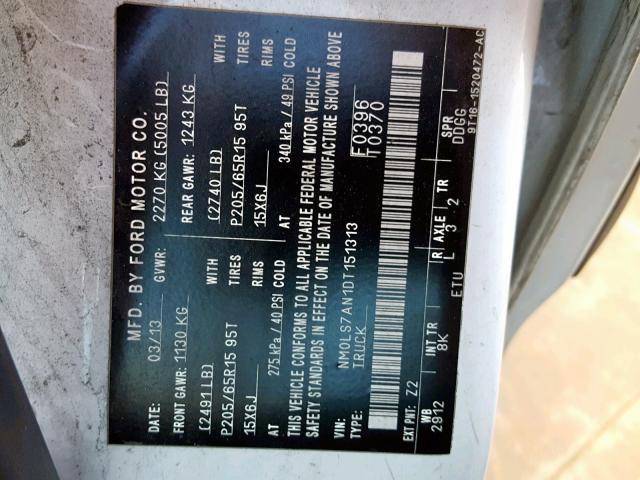 NM0LS7AN1DT151313 - 2013 FORD TRANSIT CO WHITE photo 10