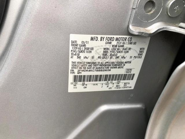 2FMDK4KC7BBB29036 - 2011 FORD EDGE LIMIT SILVER photo 10