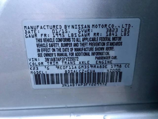 3N1AB7AP3FY229972 - 2015 NISSAN SENTRA S SILVER photo 8