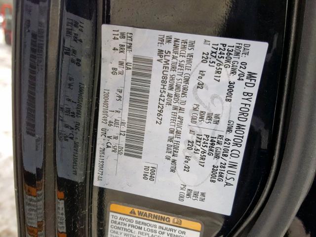 5LMEU88H54ZJ29672 - 2004 LINCOLN AVIATOR 黑色 照片 10