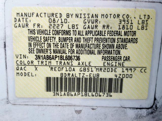 3N1AB6AP1BL606736 - 2011 NISSAN SENTRA 2.0 WHITE photo 10