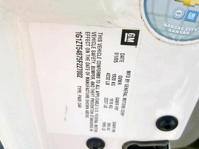 1G1ZT54875F227002 - 2005 CHEVROLET MALIBU LS Weiß Foto 10