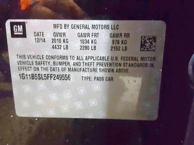 1G11B5SL5FF249556 - 2015 CHEVROLET MALIBU LS BLACK photo 10