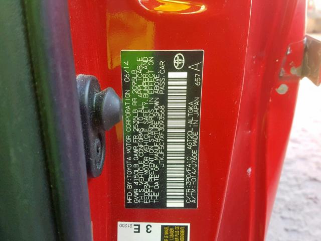 JTKJF5C7XF3093568 - 2015 TOYOTA SCION TC წითელი ფოტო 10