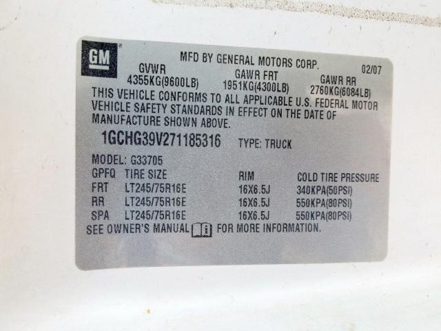 1GCHG39V271185316 - 2007 CHEVROLET EXPRESS G3500  photo 10