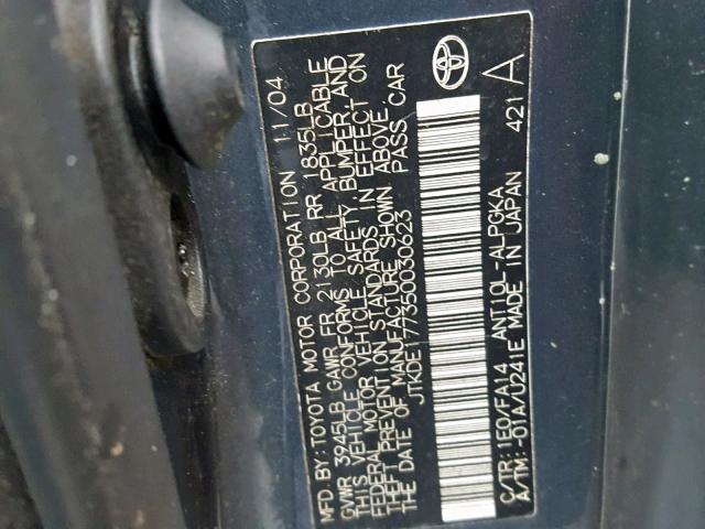 JTKDE177350030623 - 2005 TOYOTA SCION TC GRAY photo 10