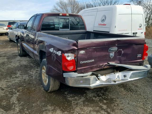 1D7HW42N55S207731 - 2005 DODGE DAKOTA SLT MAROON photo 3