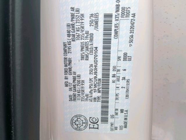 1FMCU9J93HUD70104 - 2017 FORD ESCAPE TIT WHITE photo 10