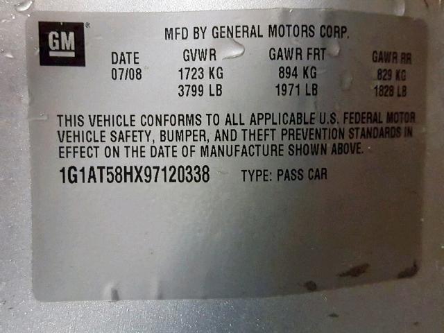 1G1AT58HX97120338 - 2009 CHEVROLET COBALT LT SILVER photo 10