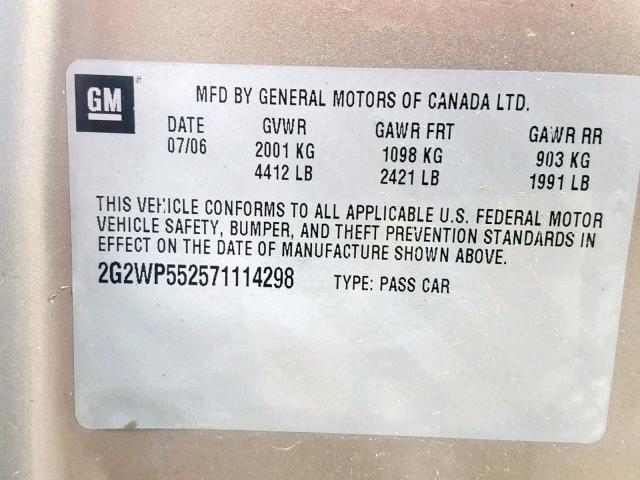 2G2WP552571114298 - 2007 PONTIAC GRAND PRIX TAN photo 10