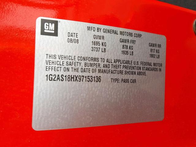 1G2AS18HX97153136 - 2009 PONTIAC G5 RED photo 10