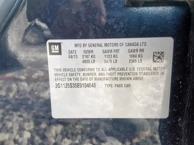 2G1125S35E9104640 - 2014 CHEVROLET IMPALA LT BLUE photo 10