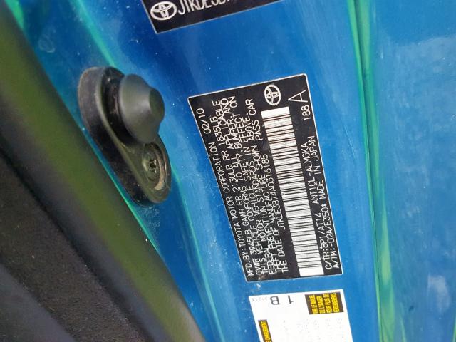 JTKDE3B74A0316185 - 2010 TOYOTA SCION TC ლურჯი ფოტო 10