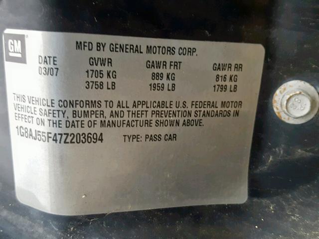 1G8AJ55F47Z203694 - 2007 SATURN ION LEVEL BLUE photo 10