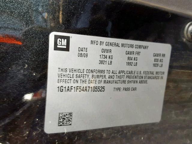 1G1AF1F54A7105525 - 2010 CHEVROLET COBALT 2LT BLACK photo 10