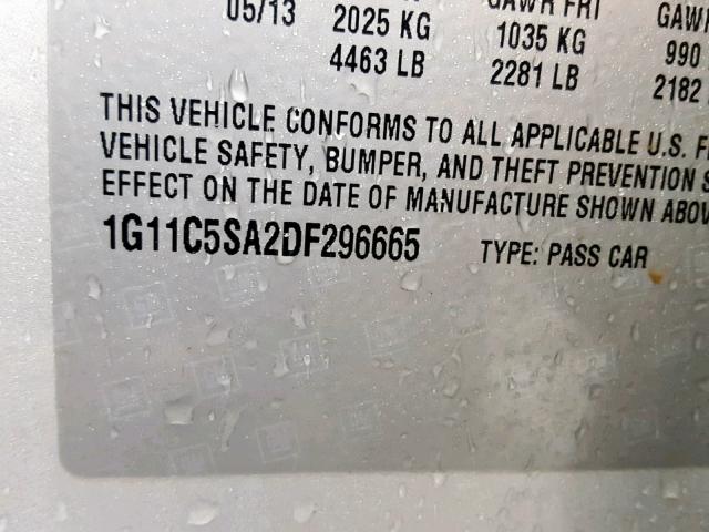 1G11C5SA2DF296665 - 2013 CHEVROLET MALIBU 1LT SILVER photo 10