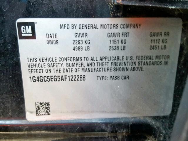 1G4GC5EG5AF122288 - 2010 BUICK LACROSSE C BLACK photo 10