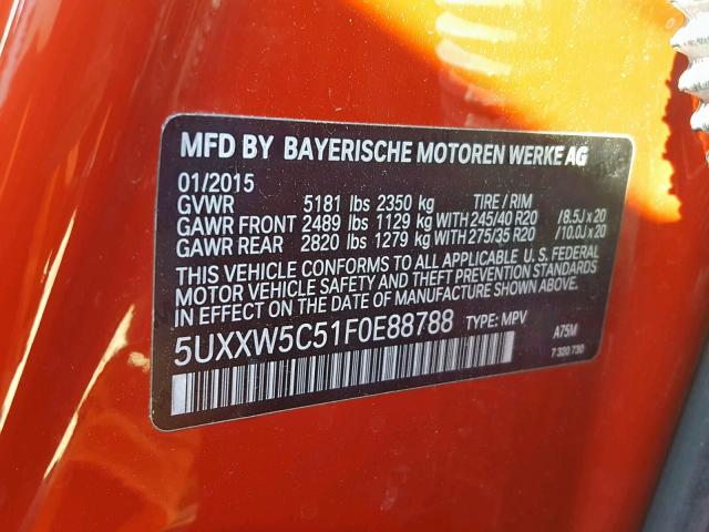 5UXXW5C51F0E88788 - 2015 BMW X4 XDRIVE3 RED photo 10