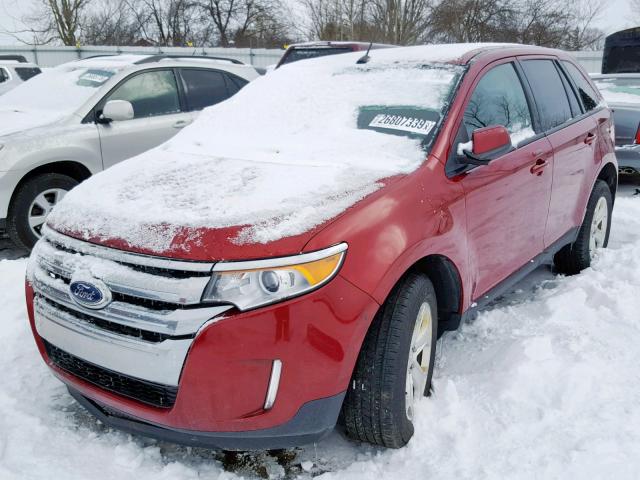 2FMDK4JC1EBB17521 - 2014 FORD EDGE SEL RED photo 2