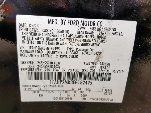 1FAHP2MK3EG182495 - 2014 FORD TAURUS POL BLACK photo 10