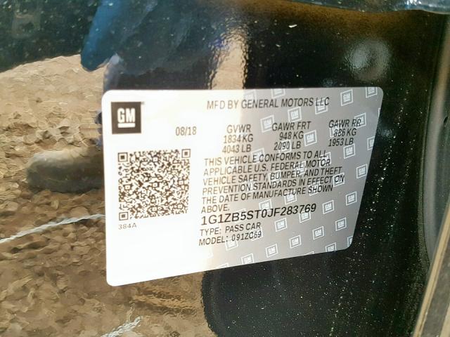 1G1ZB5ST0JF283769 - 2018 CHEVROLET MALIBU LS BLACK photo 10