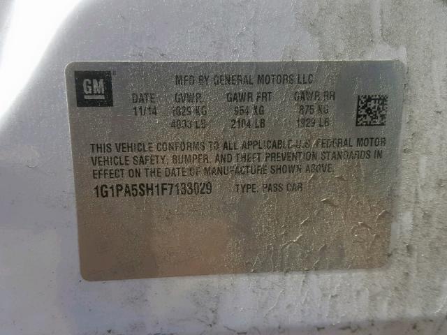 1G1PA5SH1F7133029 - 2015 CHEVROLET CRUZE LS WHITE photo 10