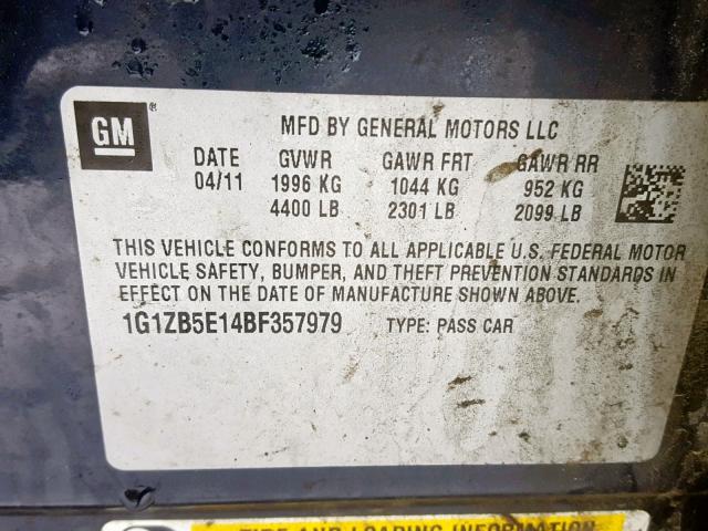 1G1ZB5E14BF357979 - 2011 CHEVROLET MALIBU LS Mavi foto 10