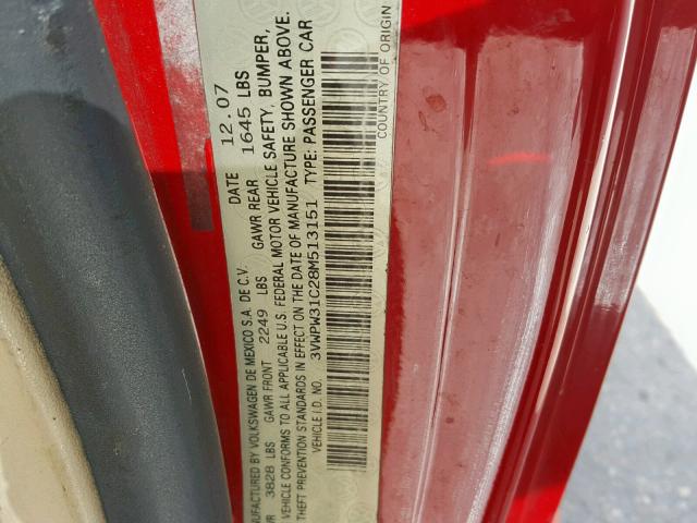 3VWPW31C28M513151 - 2008 VOLKSWAGEN NEW BEETLE Qırmızı foto 10