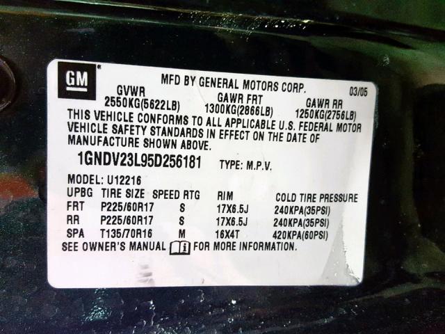 1GNDV23L95D256181 - 2005 CHEVROLET UPLANDER L Yaşıl foto 10