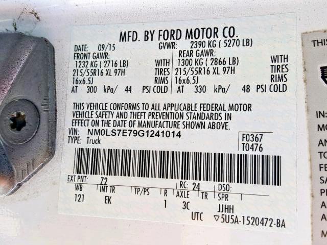 NM0LS7E79G1241014 - 2016 FORD TRANSIT CO WHITE photo 10