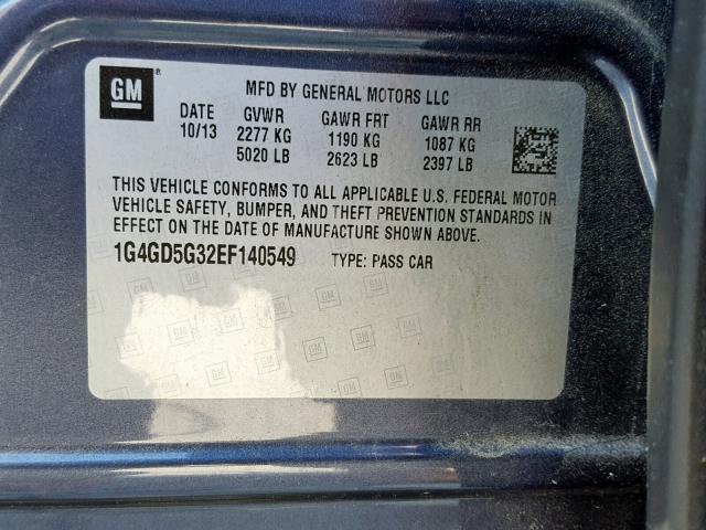 1G4GD5G32EF140549 - 2014 BUICK LACROSSE P BLUE photo 10