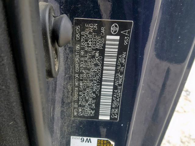JTKDE177560084510 - 2006 TOYOTA SCION TC BLUE photo 10