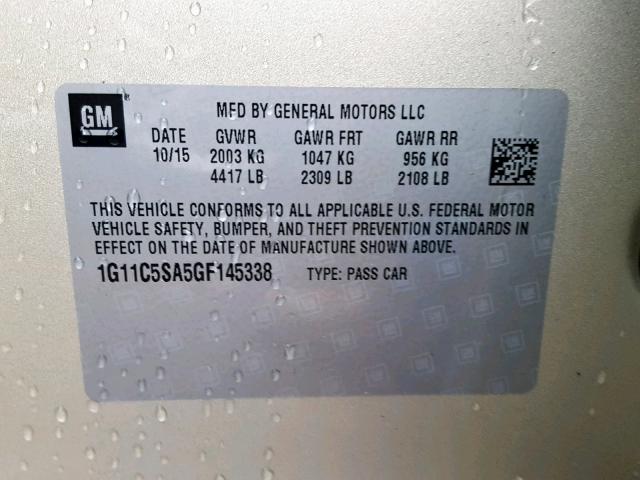 1G11C5SA5GF145338 - 2016 CHEVROLET MALIBU LIM 金色 照片 10