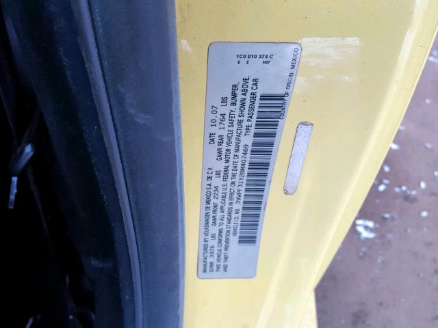 3VWPF31Y28M407469 - 2008 VOLKSWAGEN NEW BEETLE Sarı foto 10