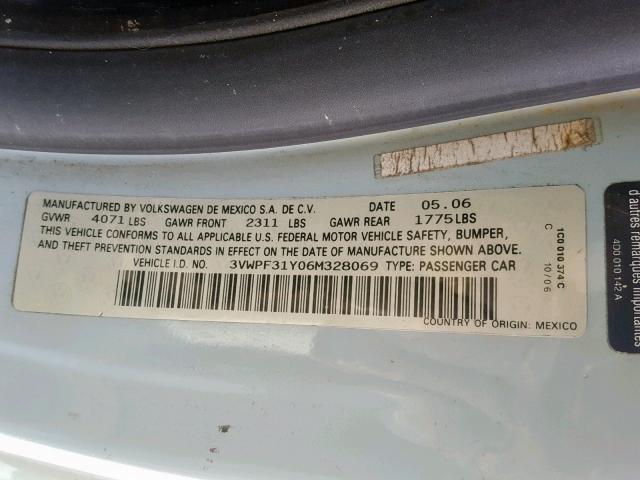 3VWPF31Y06M328069 - 2006 VOLKSWAGEN NEW BEETLE ლურჯი ფოტო 10