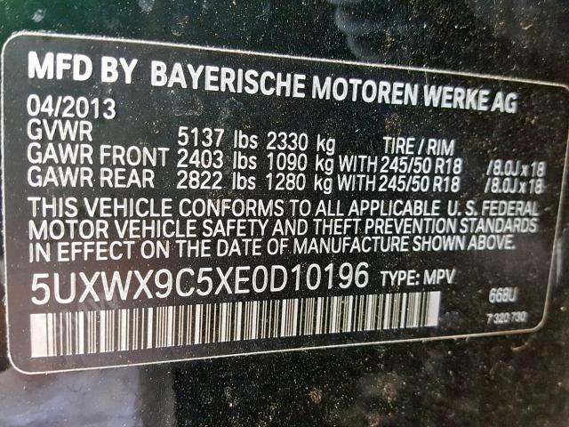 5UXWX9C5XE0D10196 - 2014 BMW X3 XDRIVE2 BLACK photo 10