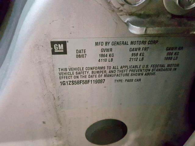 1G1ZS58F58F119087 - 2008 CHEVROLET MALIBU LS Gümüş foto 10