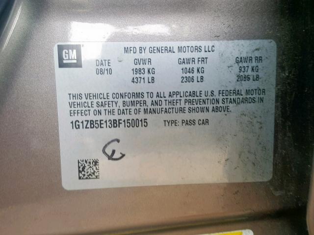 1G1ZB5E13BF150015 - 2011 CHEVROLET MALIBU LS BLACK photo 10