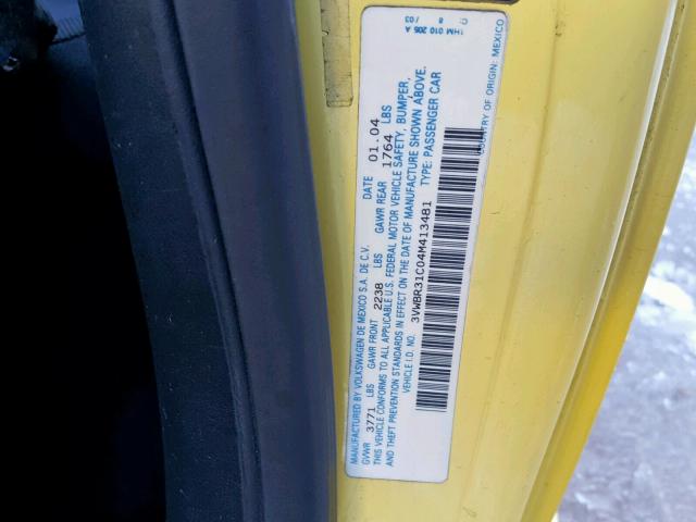 3VWBR31C04M413481 - 2004 VOLKSWAGEN NEW BEETLE 黄色 照片 10