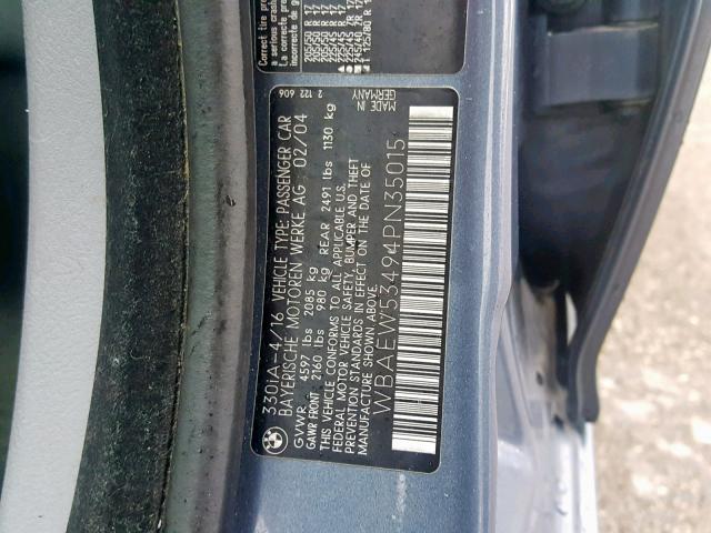 WBAEW53494PN35015 - 2004 BMW 330 XI BLUE photo 10